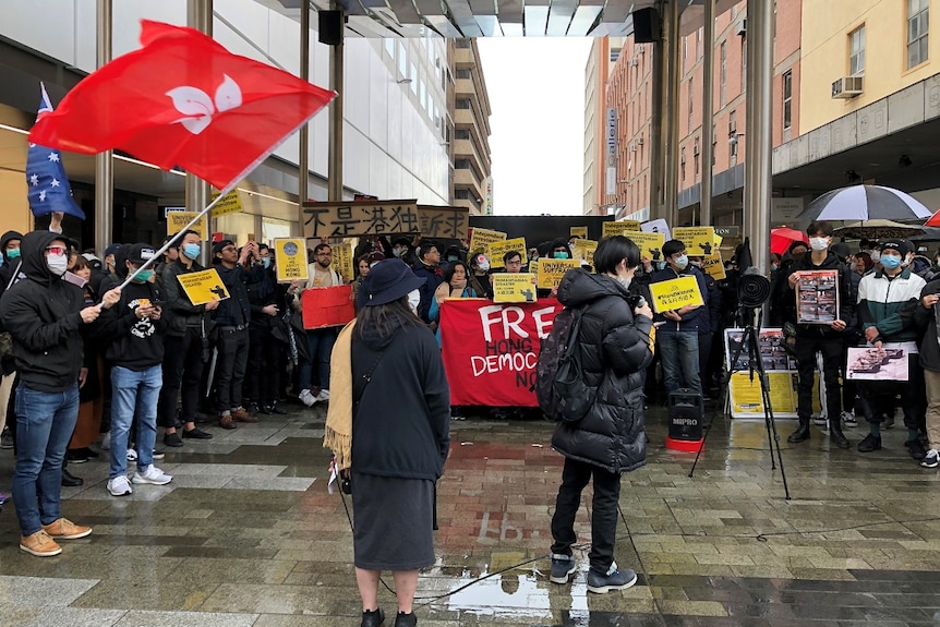 A pro-Hong Kong rally in Adelaide.