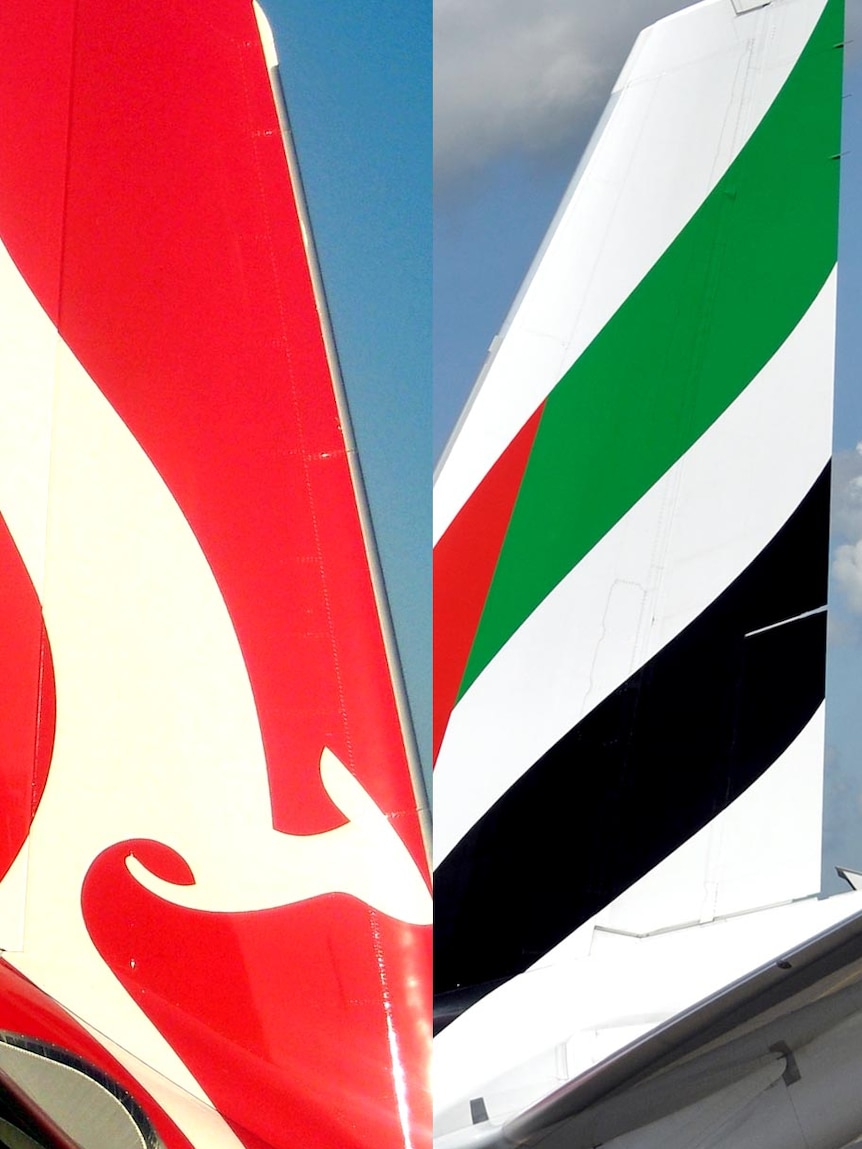 Qantas and Emirates planes