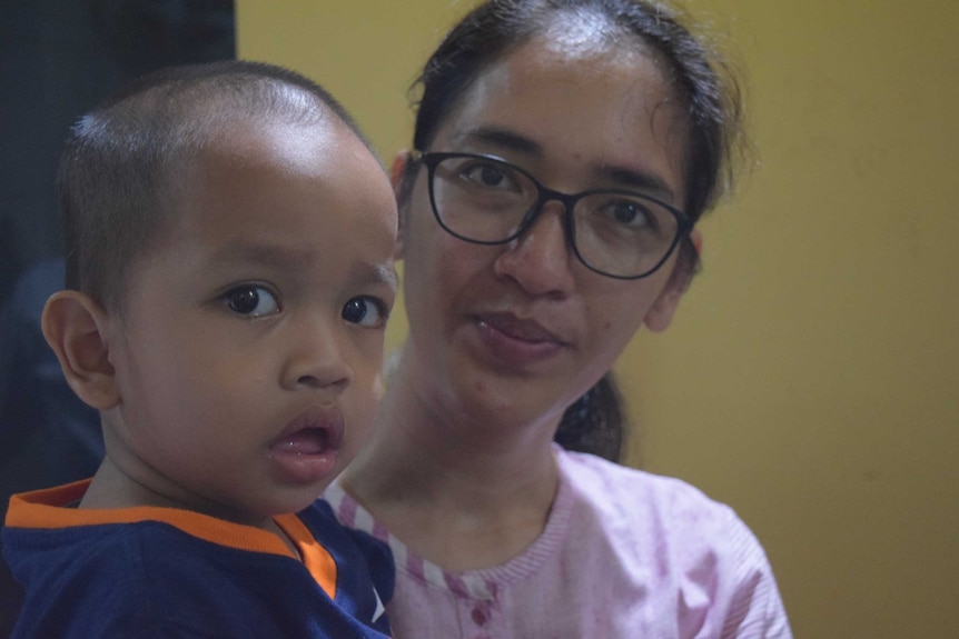 Indonesian mother Nuke Monilia and son