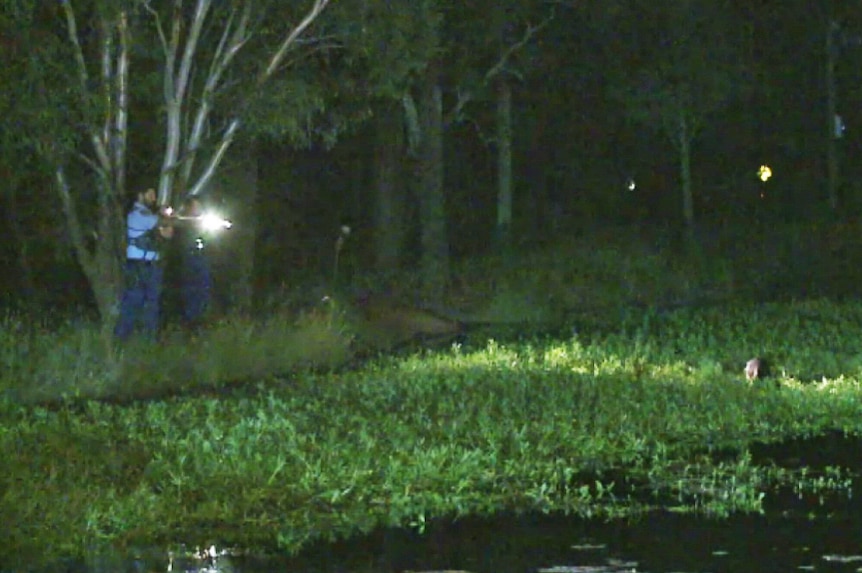 Police draw their guns on man in a dam after he allegedly threatened officers.
