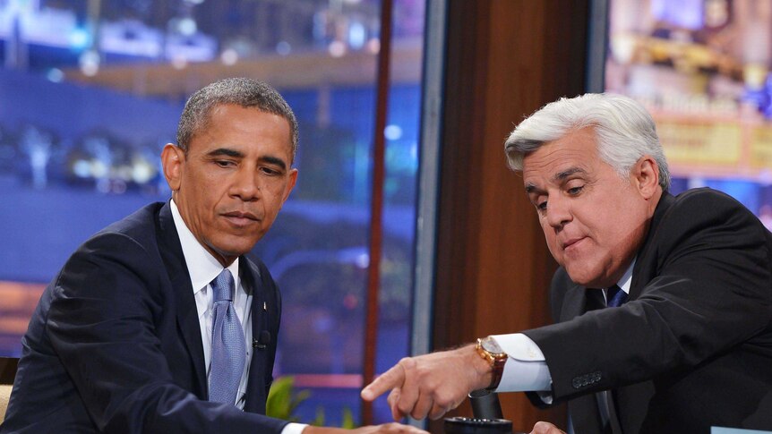 US president Barack Obama (left) and Tonight Show host Jay Leno