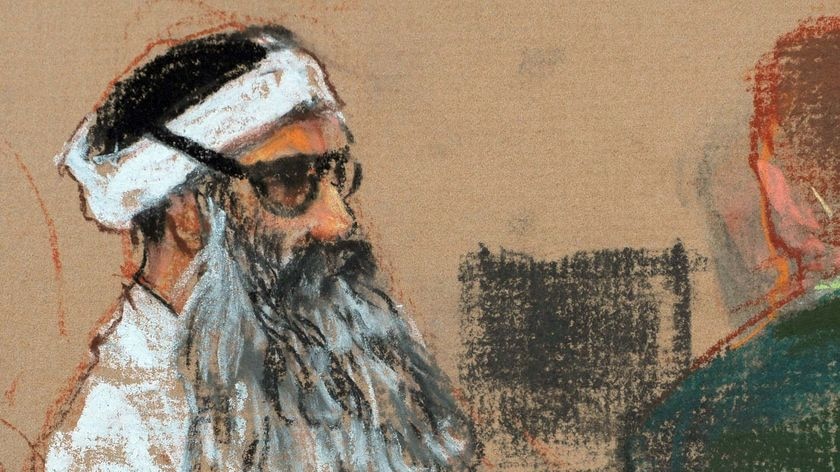 Courtroom drawing of Khalid Sheikh Mohammed