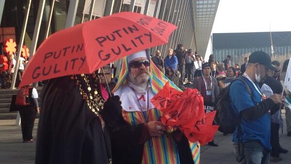 Protesters outside the international AIDS conference in Melbourne.