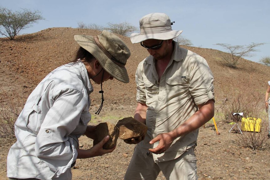 Sonia Harmand and Jason Lewis on the dig site in Kenya