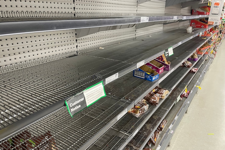 Mostly-bare supermarket shelves at one of Perth's biggest grocery retailers.