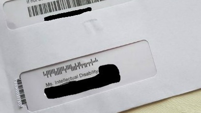 Image of an envelope addressed to Ms Intellectual Disability