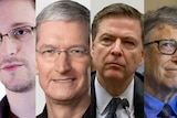 Whistleblower Edward Snowden, Apple CEO Tim Cook, FBI director James Comey and Microsoft founder Bill Gates.