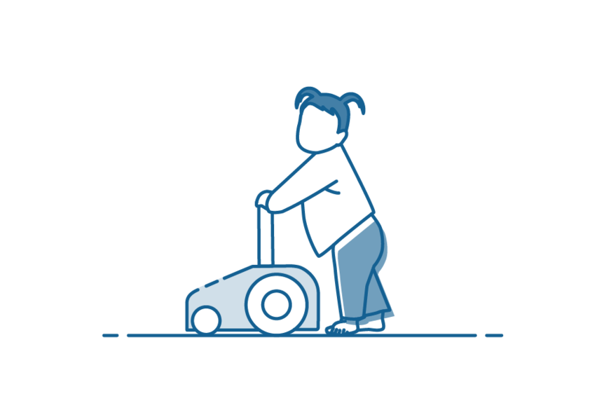 Icon drawing of toddler pushing toy trolley.