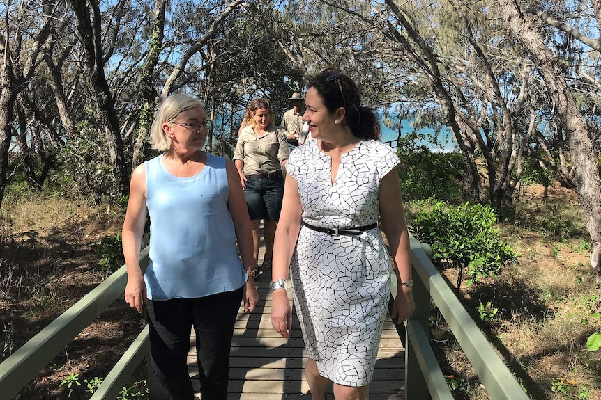 Leanne Donaldson and Annastacia Palaszczuk at Mon Repos Turtle Centre at Bargara near Bundaberg.