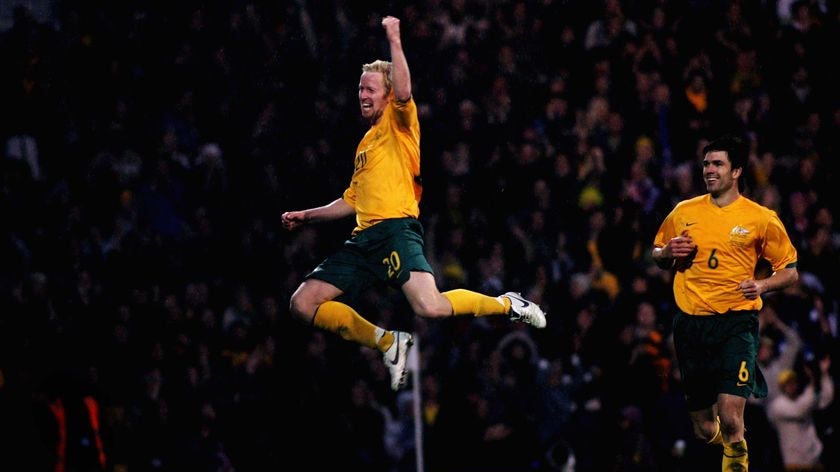 The winner: Australia's David Carney celebrates after his goal