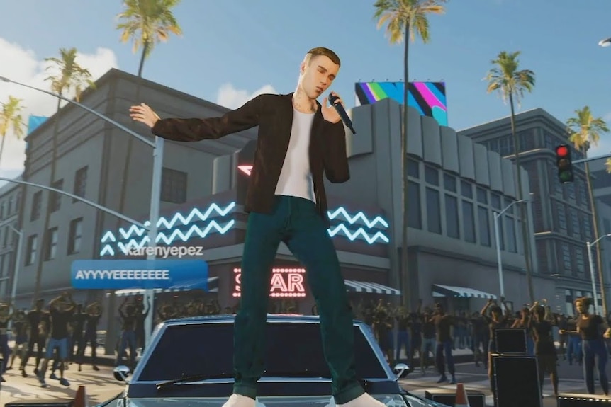 Justin Bieber's avatar performing in the metaverse