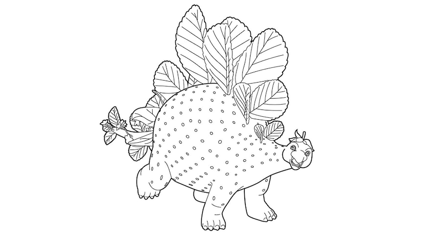 Line drawing of Strawberrisaurus from Ginger and the Vegesaurs
