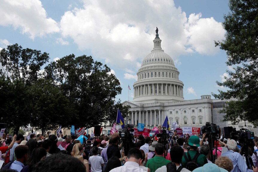 Protestors gather during a demonstration against the Republican repeal of the Affordable Care Act.