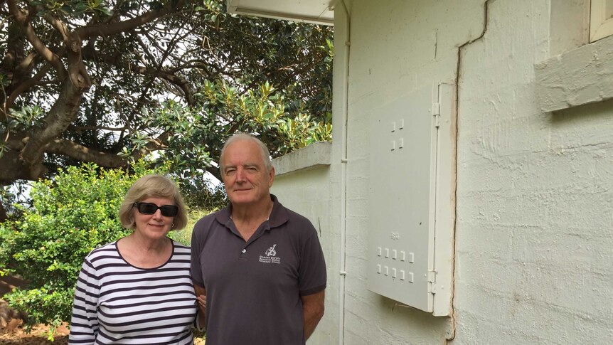 Chris and Robin Lowry show fig tree damage to home