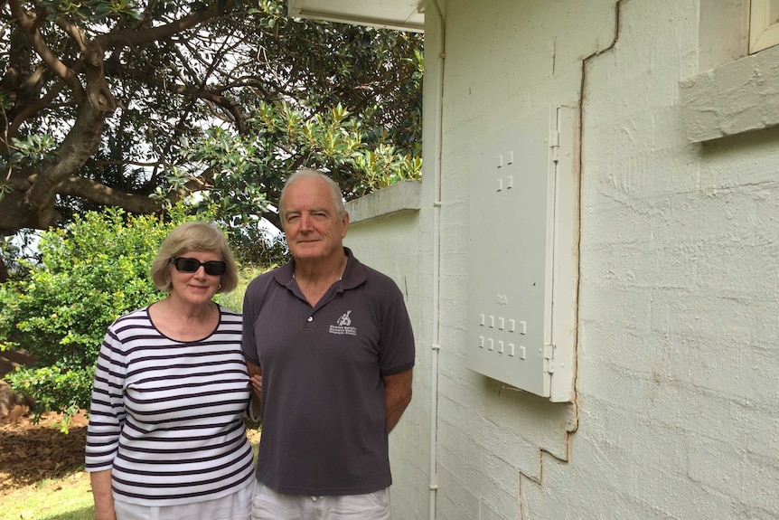Chris and Robin Lowry show fig tree damage to home