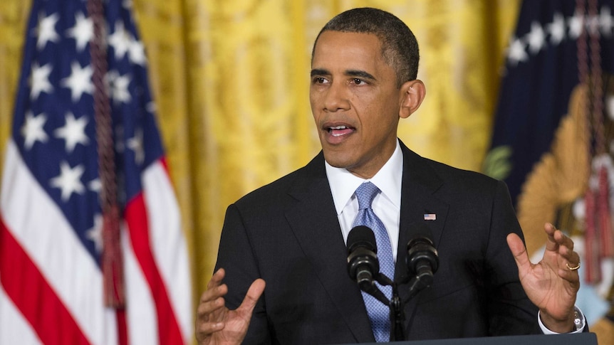 Barack Obama at a press conference in the White House August 9, 2013