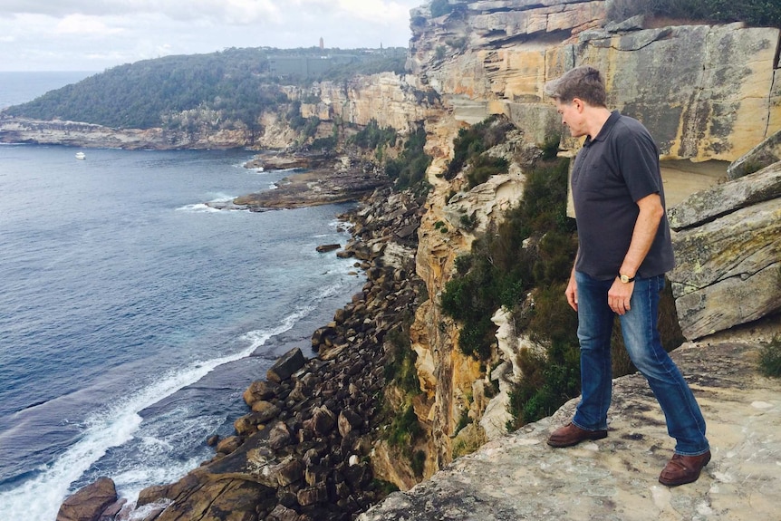 Steve Johnson looks over the cliffs at North Head