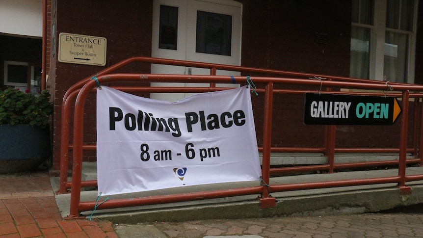 Tasmanian Electoral Commission sign advertising a polling place