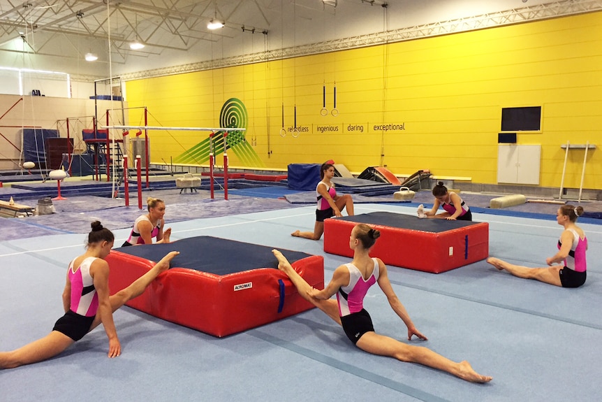 Australian women gymnasts in training at AIS in Canberra.