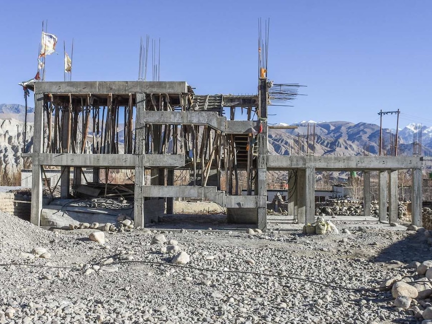 The frame of an ugly concrete building