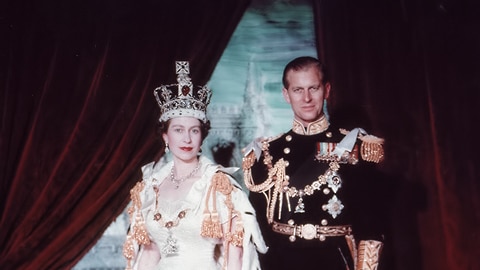 Queen Elizabeth II and Prince Philip pose for the Queen's Coronation portrait.