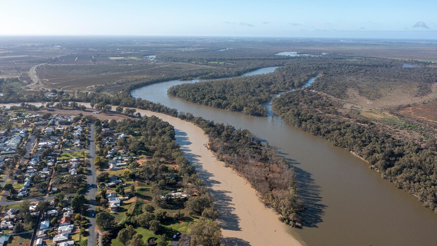 Overhead photo of two rivers converging.