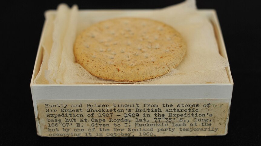 A Huntley and Palmers biscuit from Ernest Shackleton's unsuccessful Nimrod expedition to the South Pole