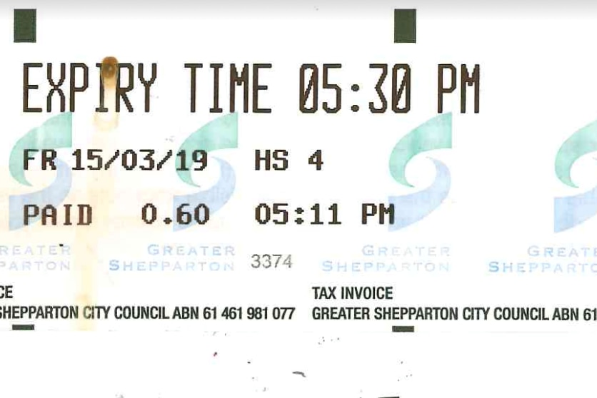 A shepparton parking ticket displays the wrong ABN.