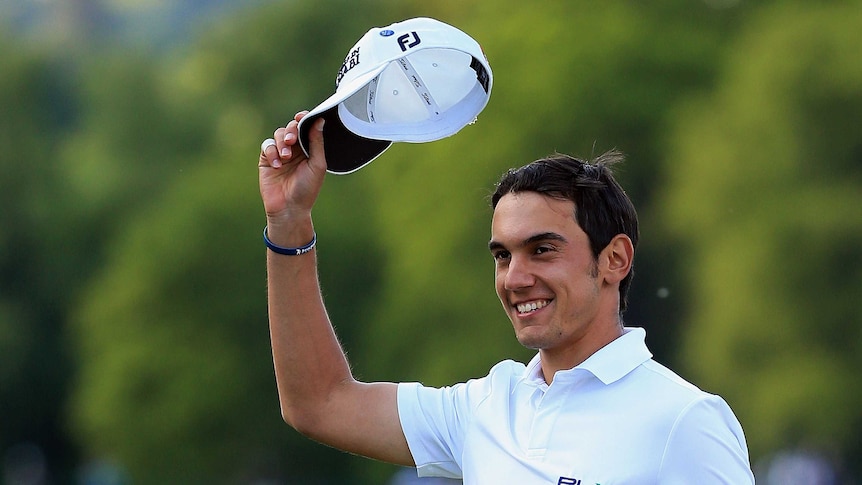 Italian golfer Matteo Manassero celebrates victory in the European PGA Championship.