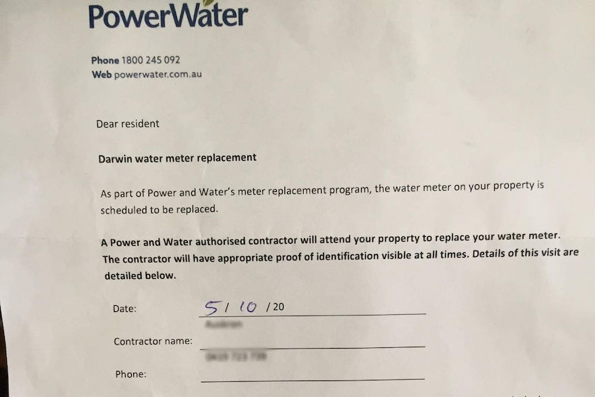 A letter to customers from Power and Water Corporation explaining scheduled replacement of water meters.