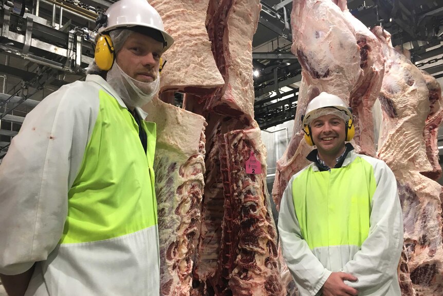 Coaches of the Australian meat judging team Nick van den Berg and Tim Ryan