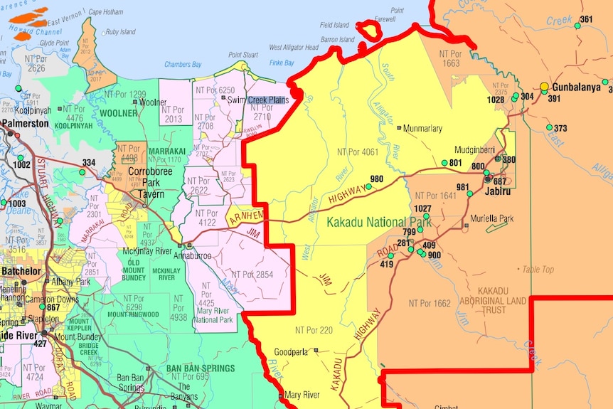 Part of a map showing a portion of the designated biosecurity areas in the Northern Territory.