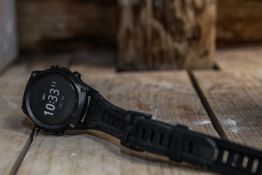 Diver's wrist watch shows the time.