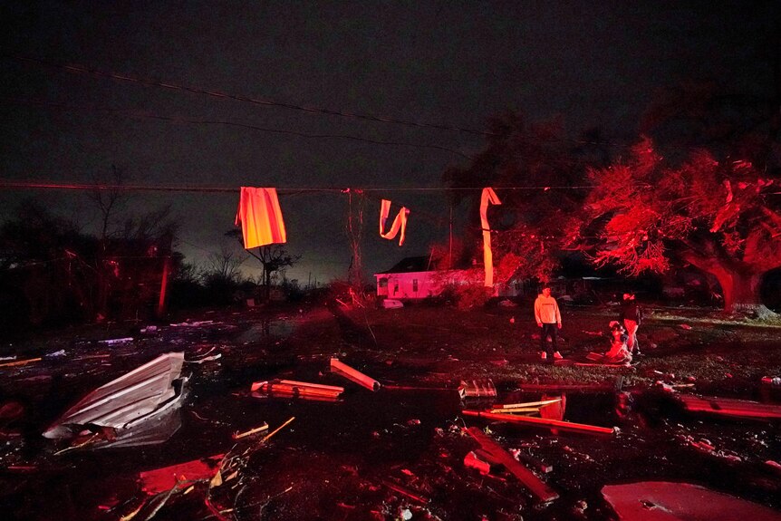 Debris in powerlines after New Orleans tornado