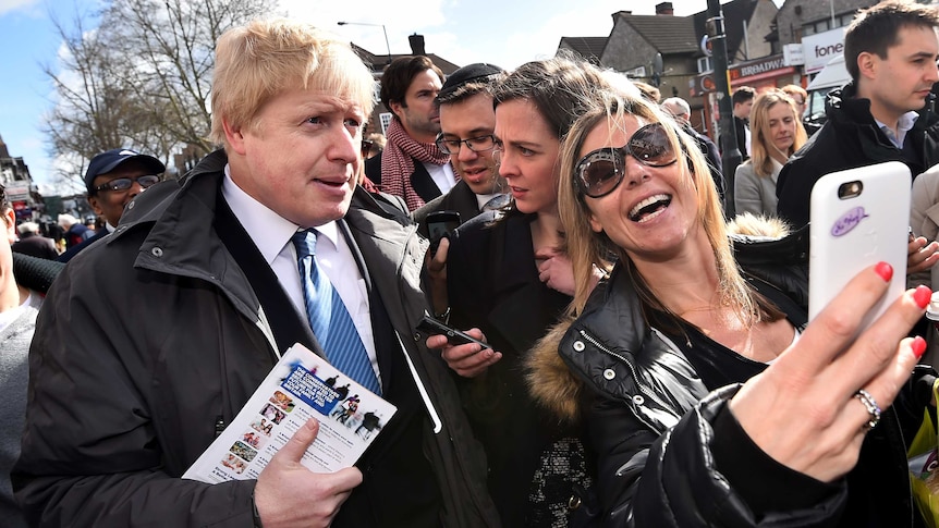 Boris Johnson poses for a selfie