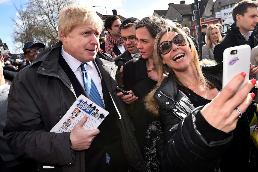 Boris Johnson poses for a selfie