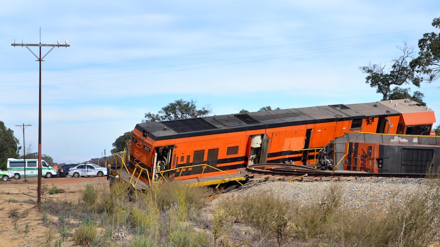 Derailed train at Mooliabeenee, north of Perth.