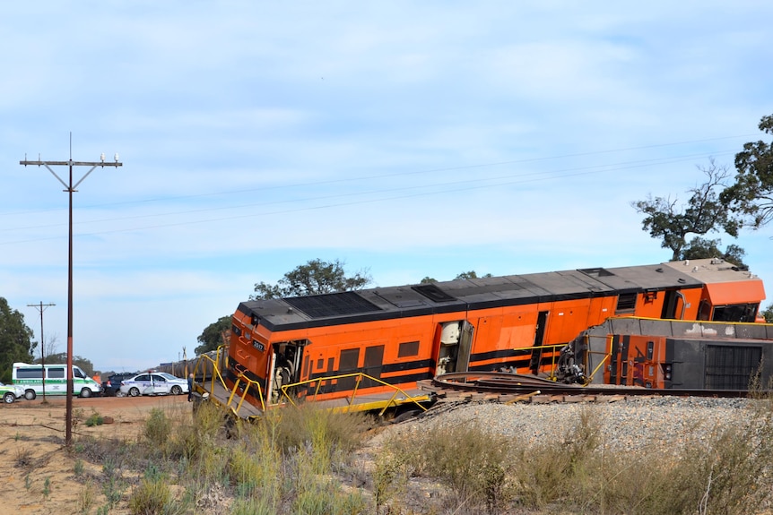 Derailed train at Mooliabeenee, north of Perth.