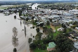 An aerial view of flooding in Maitland, where river levels peaked slightly below 10 metres.