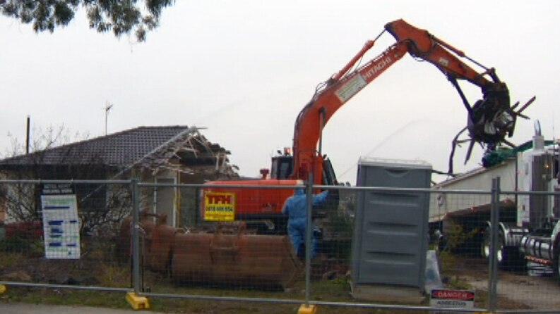 This house has become the first former Mr Fluffy property to be destroyed since an adverse asbestos assessment.