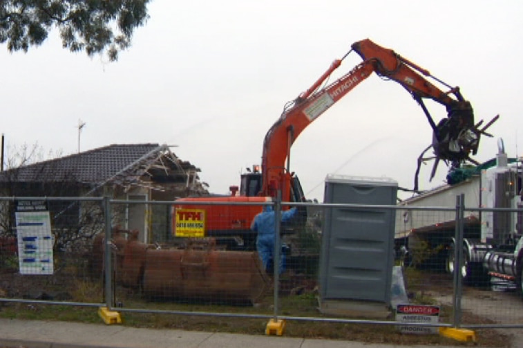 This house has become the first former Mr Fluffy property to be destroyed since an adverse asbestos assessment.