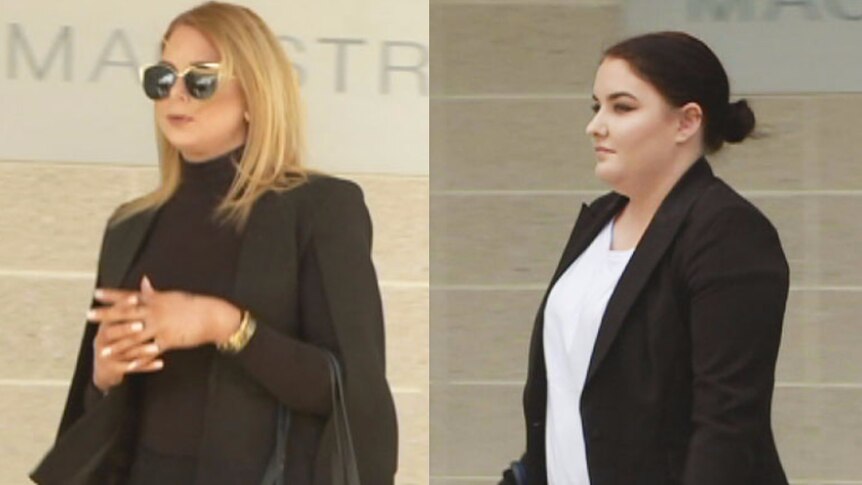 Composite image of two women outside a court.