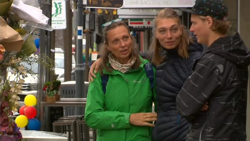 Gitta Sheenhouwer's mother, sister and boyfriend visit the site where she was killed.