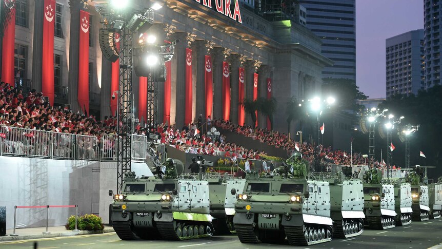 Military parade celebrating Singapore's 50th anniversary