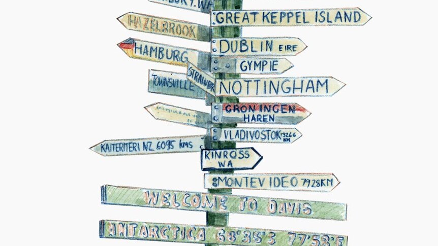 A sign post pointing to cities and towns the world over, with the distances to each place.