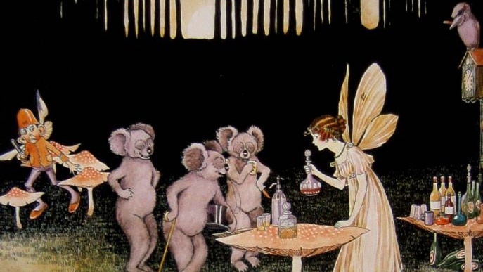 Illustration of koalas, fairies and elves