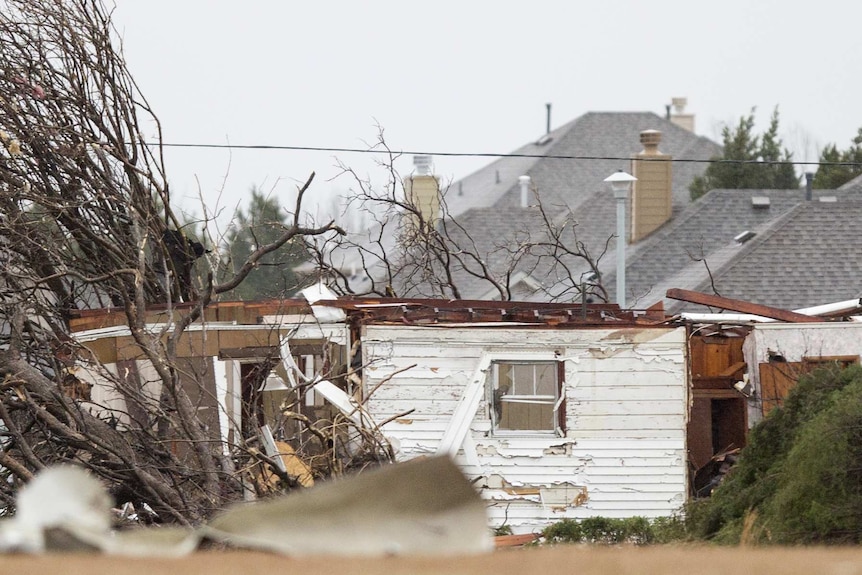 Fallen trees and a damaged home