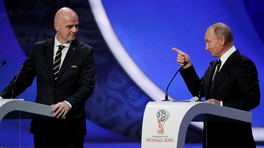 Vladimir Putin (left) and FIFA President Gianni Infantino during the draw.