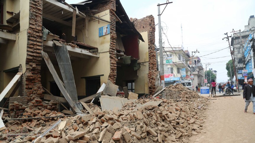 Collapsed building in Kathmandu
