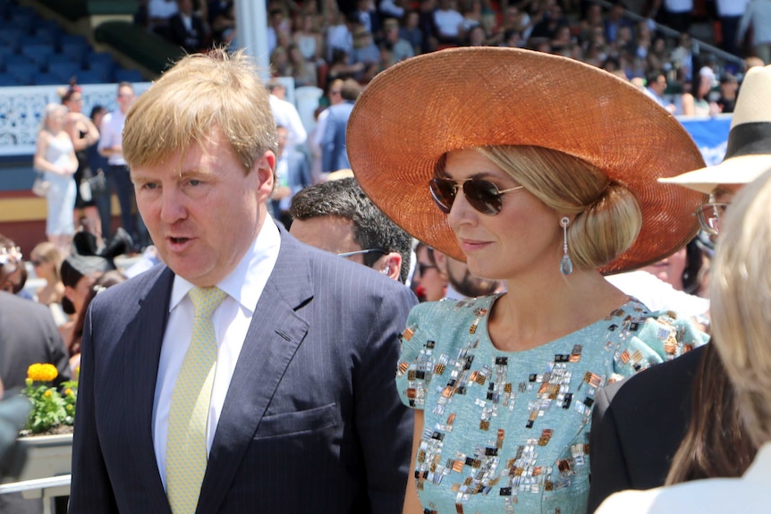 The King and Queen of the Netherlands at the Perth races on Melbourne Cup Day.